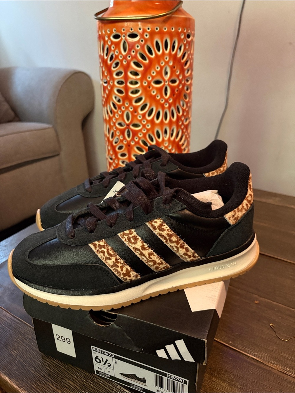 adidas Black Sneakers with Leopard-Print Stripes